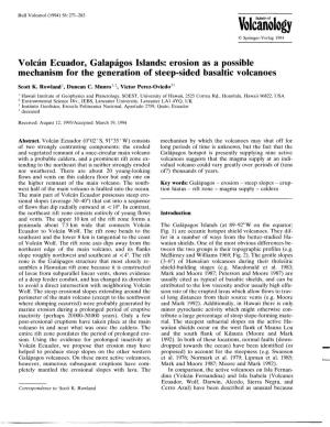 Volcanology © Springer-Verlag 1994 Volcan Ecuador, Galapagos Islands: Erosion As a Possible Mechanism for the Generation of Steep-Sided Basaltic Volcanoes