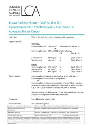 CMF (Oral Or IV): Cyclophosphamide / Methotrexate / Fluorouracil in Advanced Breast Cancer