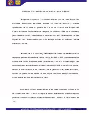 1.- Breve Historia Del Municipio De Ures, Sonora