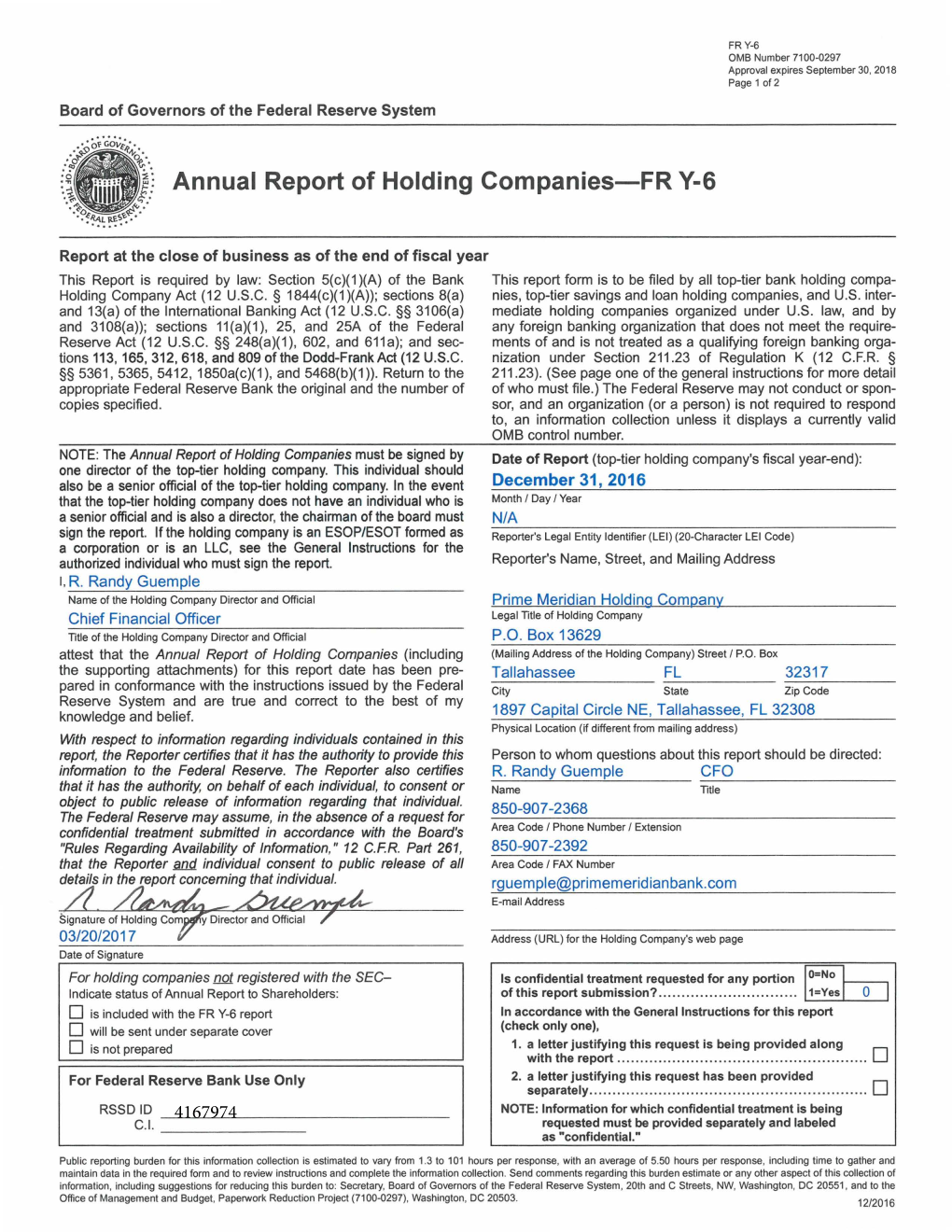 Annual Report of Holding Companies-FR Y-6