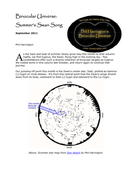Binocular Universe: Summer’S Swan Song