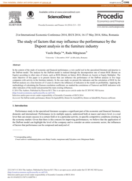 The Study of Factors That May Influence the Performance by the Dupont Analysis in the Furniture Industry