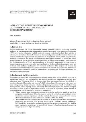 Application of Reverse Engineering Activities in the Teaching of Engineering Design