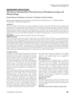 The Genus Chenopodium: Phytochemistry, Ethnopharmacology and Pharmacology
