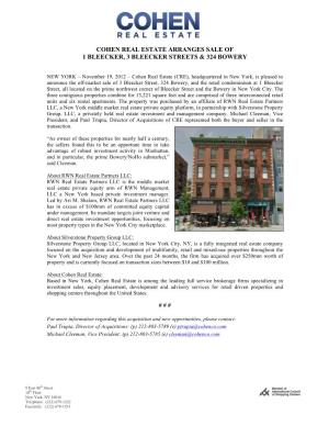 Cohen Real Estate Arranges Sale of 1 Bleecker, 3 Bleecker Streets & 324 Bowery