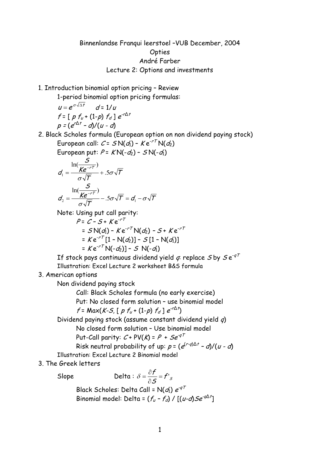 Lecture 2: Options and Investments