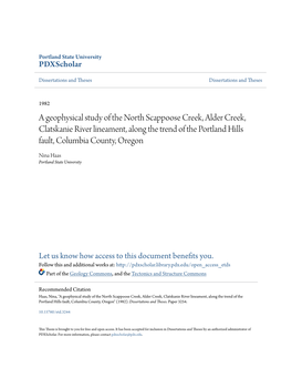 A Geophysical Study of the North Scappoose Creek, Alder Creek, Clatskanie River Lineament, Along the Trend of the Portland Hills Fault, Columbia County, Oregon