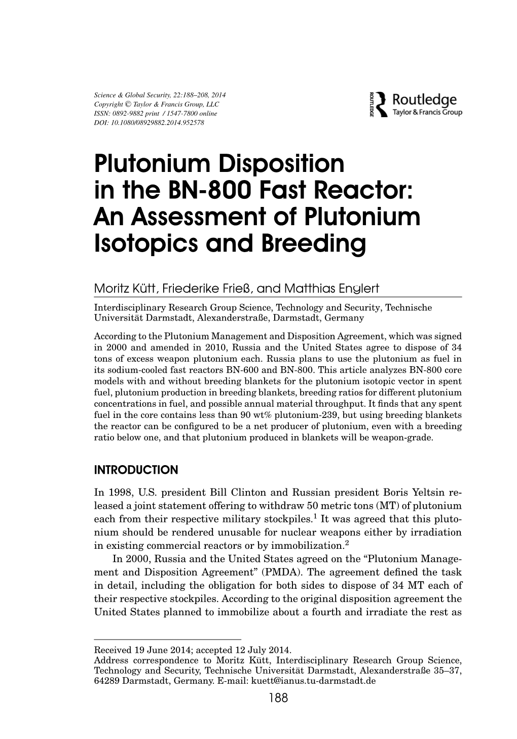 Plutonium Disposition in the BN-800 Fast Reactor: an Assessment of Plutonium Isotopics and Breeding