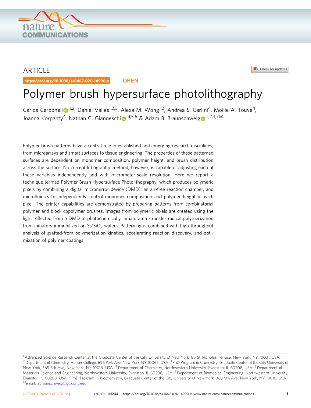 Polymer Brush Hypersurface Photolithography