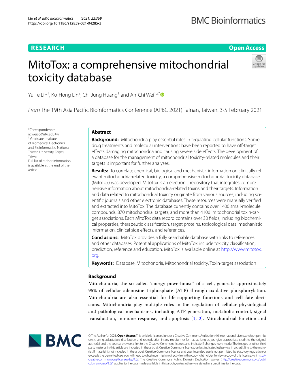 A Comprehensive Mitochondrial Toxicity Database