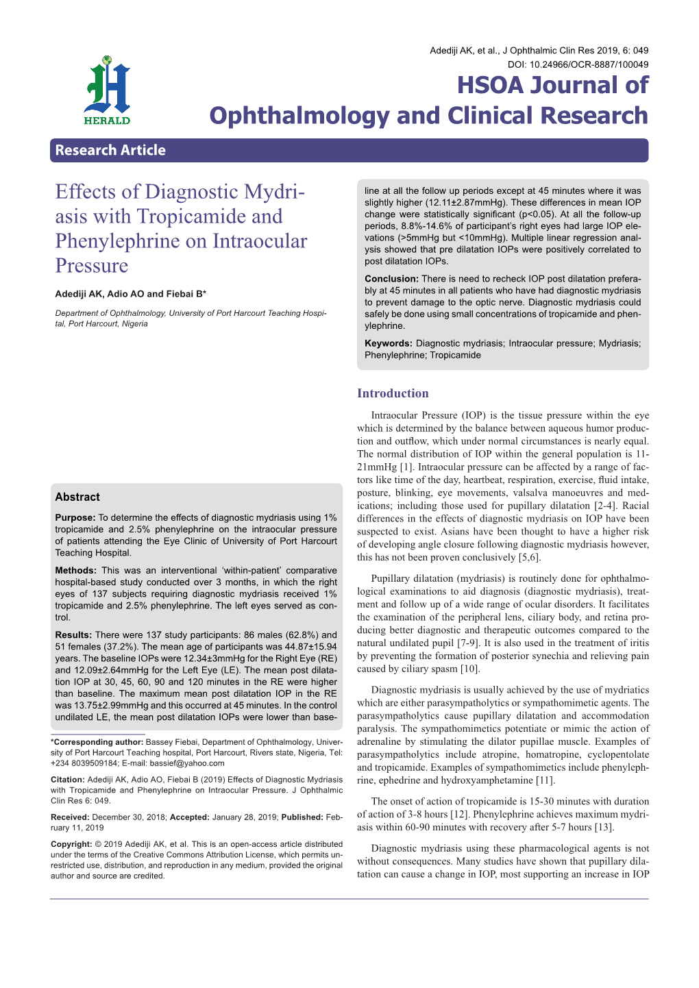 Asis with Tropicamide and Phenylephrine on Intraocular Pressure