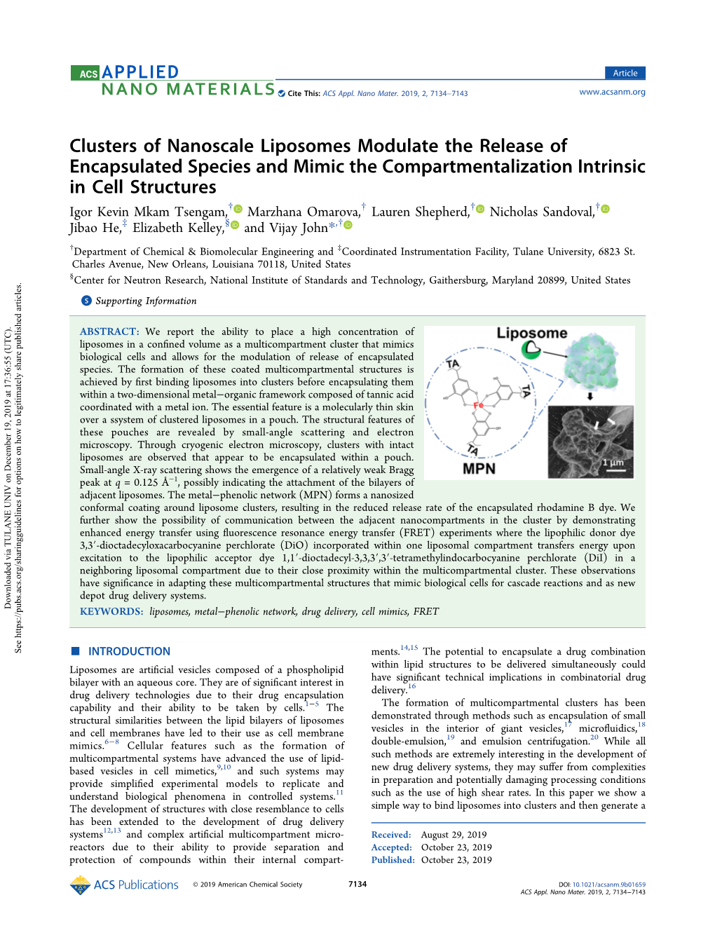 Clusters of Nanoscale Liposomes Modulate the Release Of