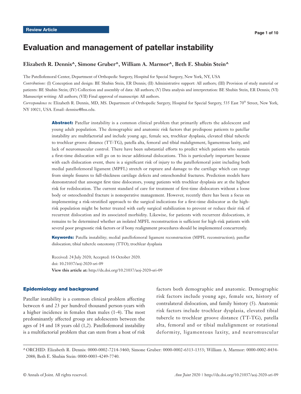 Evaluation and Management of Patellar Instability