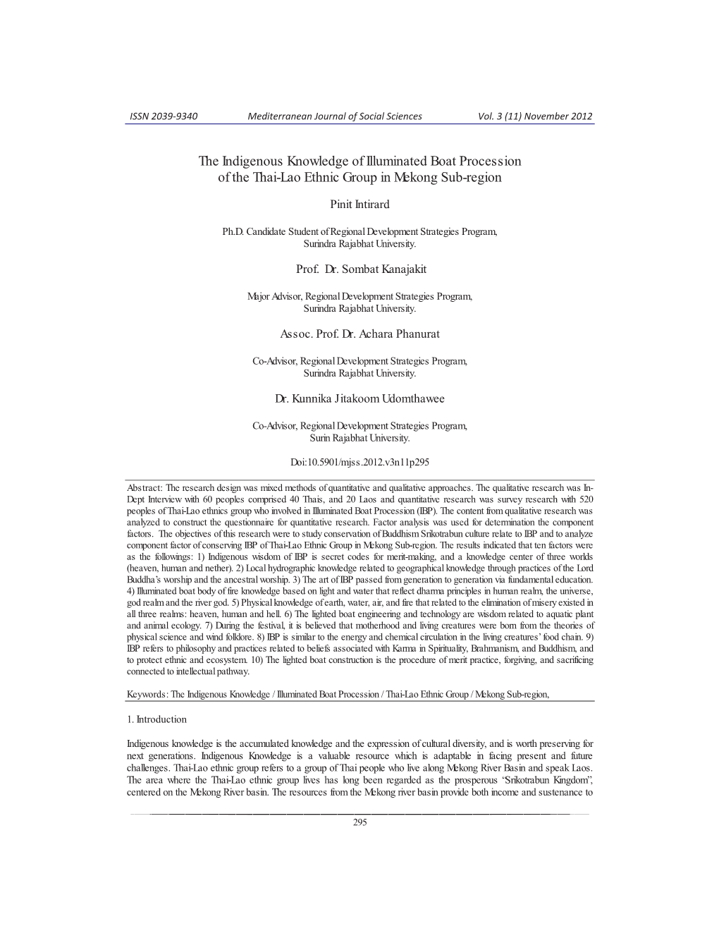 The Indigenous Knowledge of Illuminated Boat Procession of the Thai-Lao Ethnic Group in Mekong Sub-Region