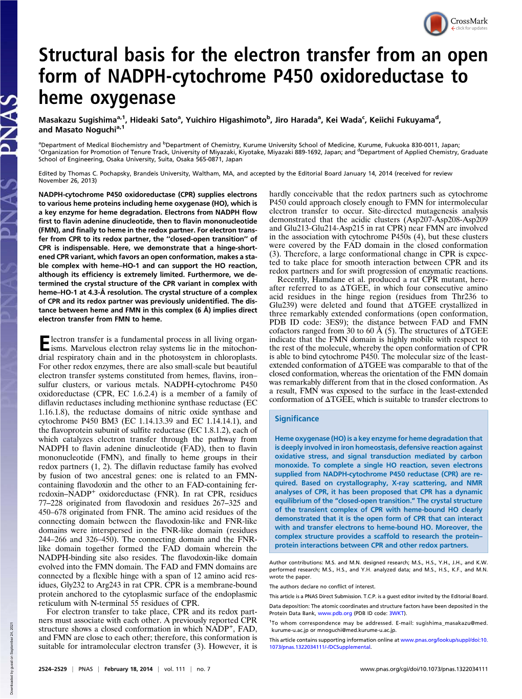 Structural Basis for the Electron Transfer from an Open Form of NADPH-Cytochrome P450 Oxidoreductase to Heme Oxygenase