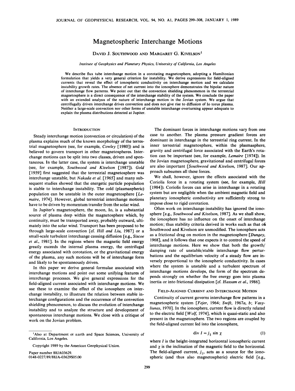 Magnetospheric Interchange Motions