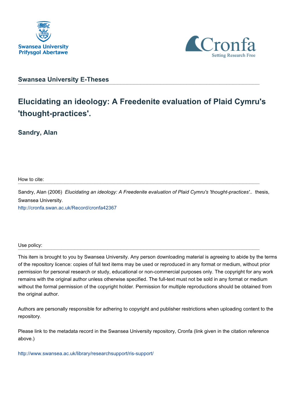 Elucidating an Ideology: a Freedenite Evaluation of Plaid Cymru's 'Thought-Practices'