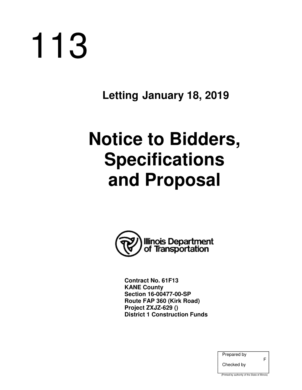 Notice to Bidders, Specifications and Proposal