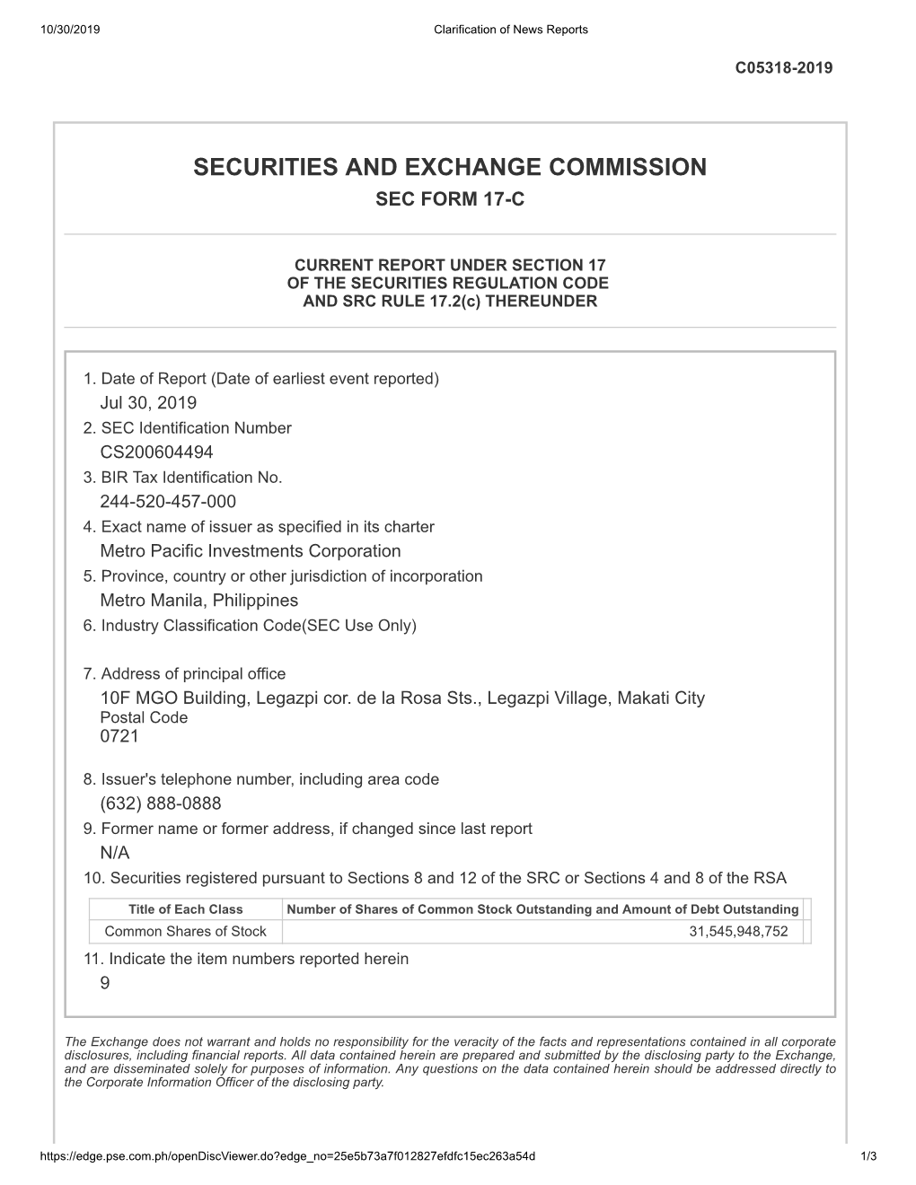 MPIC Slates IPO, Exchangeable Bond Issue for Hospital Unit” Date of Publication Jul 30, 2019