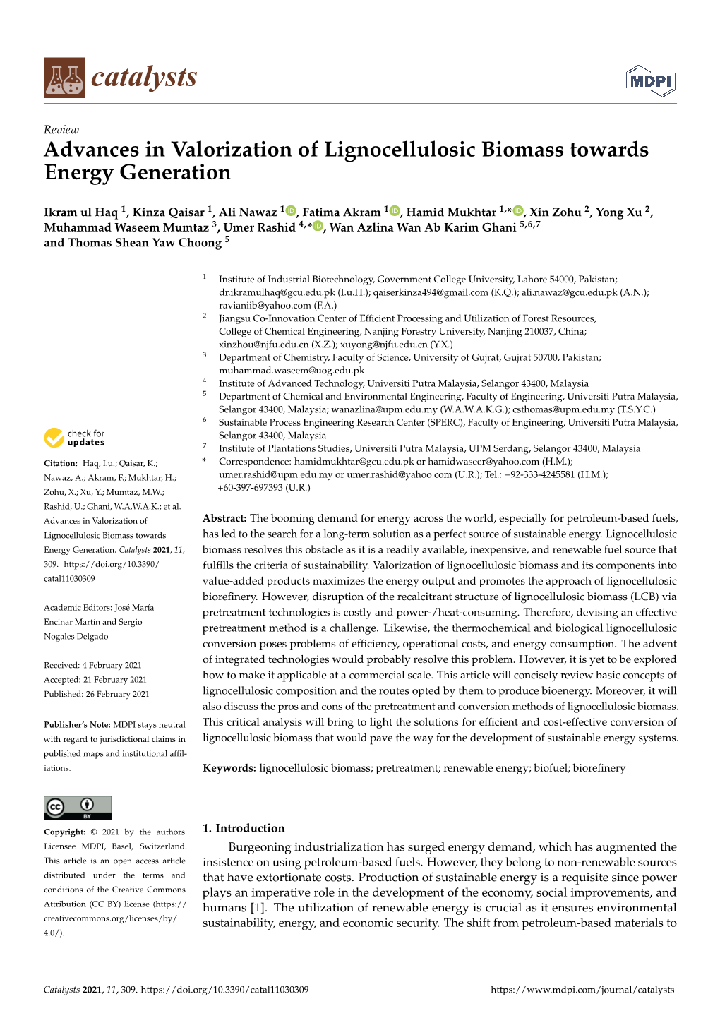 Advances in Valorization of Lignocellulosic Biomass Towards Energy Generation