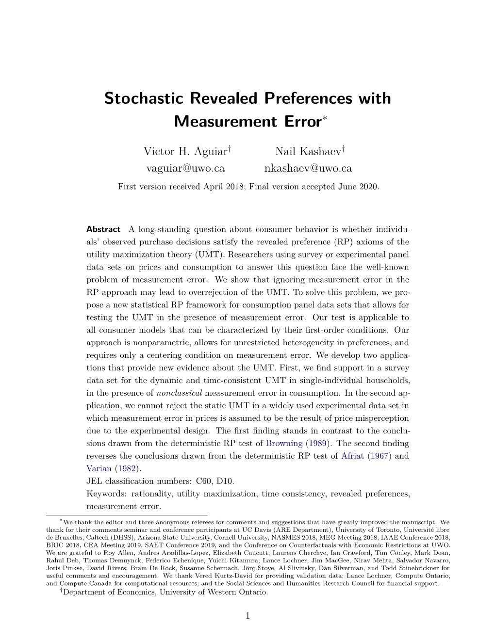 Stochastic Revealed Preferences with Measurement Error∗