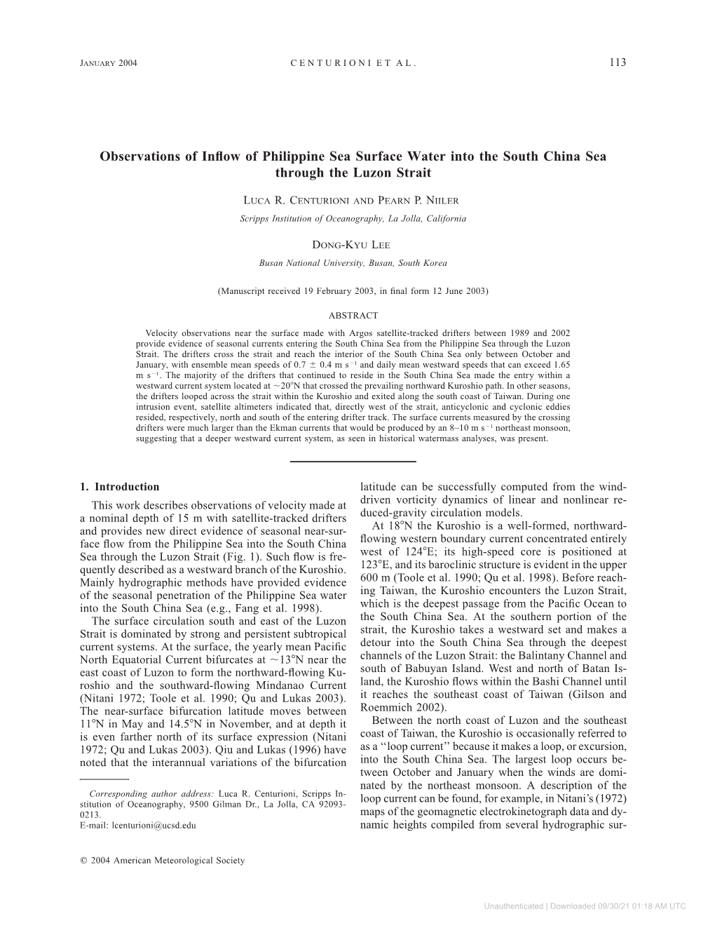 Observations of Inflow of Philippine Sea Surface Water Into the South