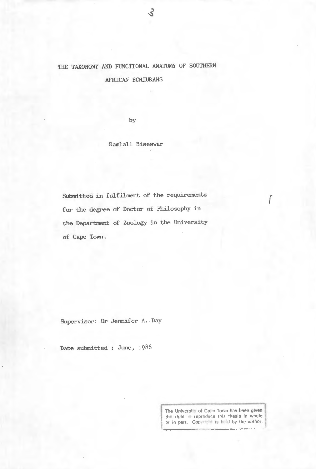 The Taxonomy and Functional Anatomy of Southern African Echiurans