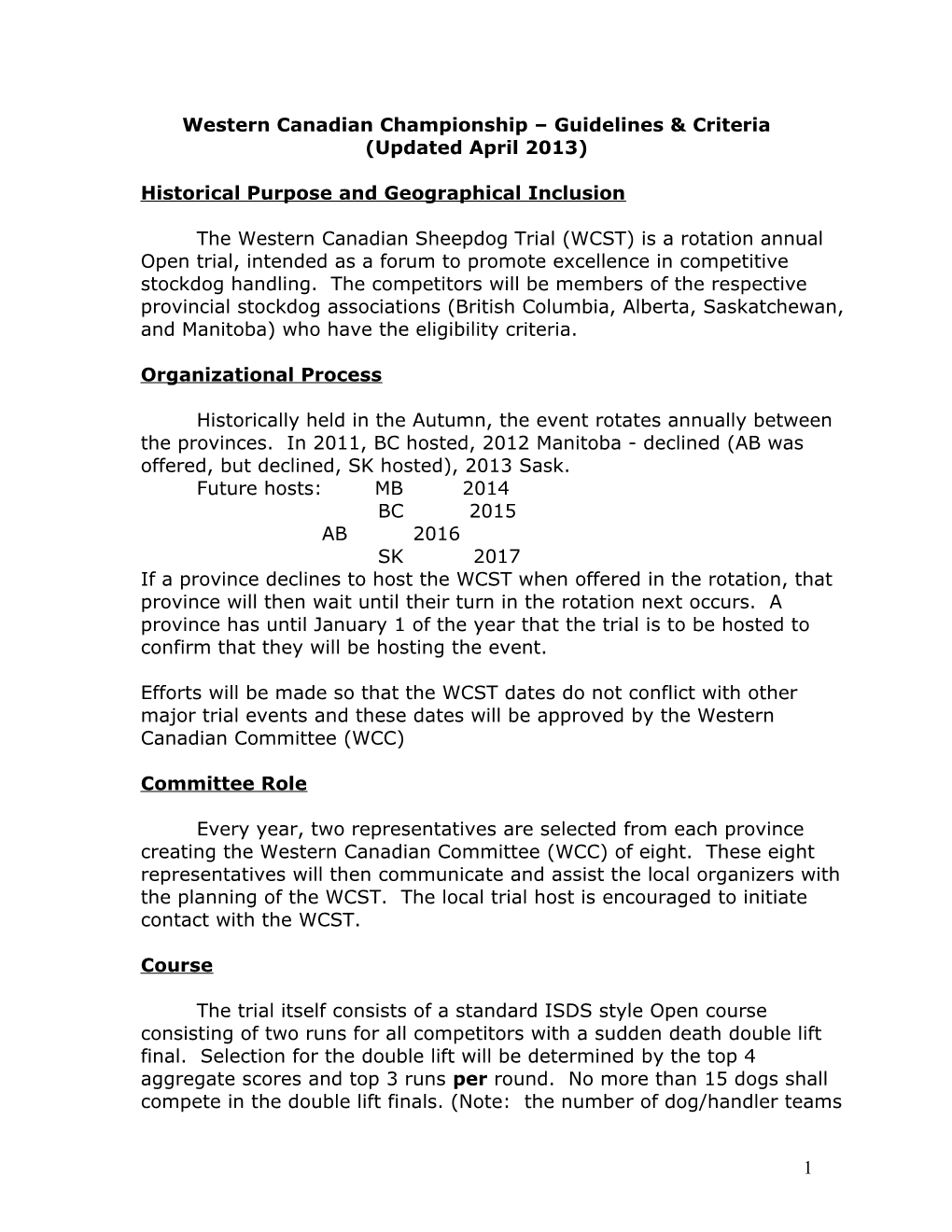 Western Canadian Championship Guidelines & Criteria