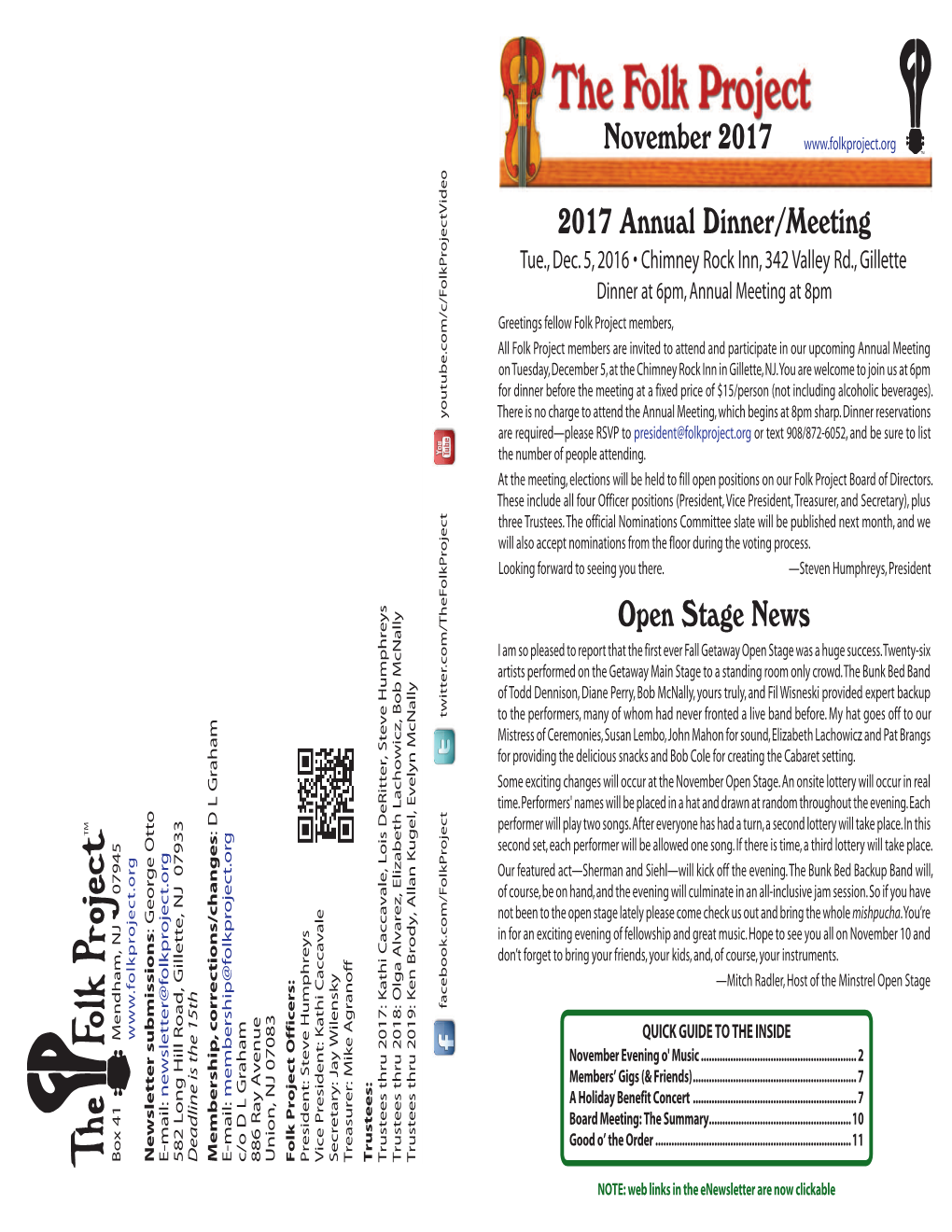 November 2017 2017 Annual Dinner/Meeting Open Stage News