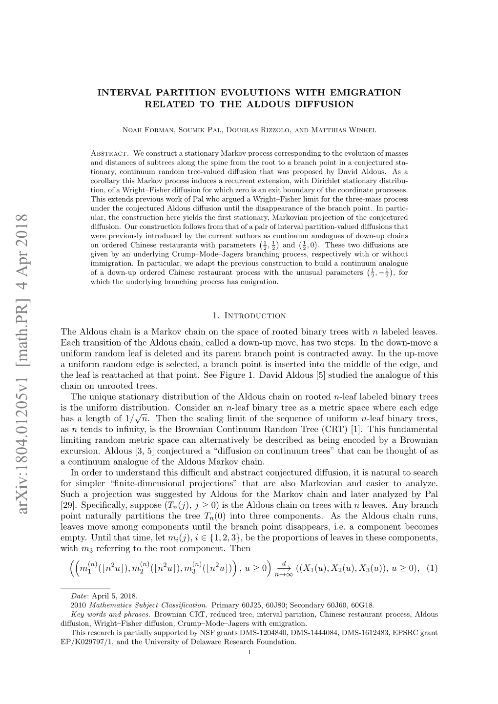 Interval Partition Evolutions with Emigration Related to the Aldous Diffusion