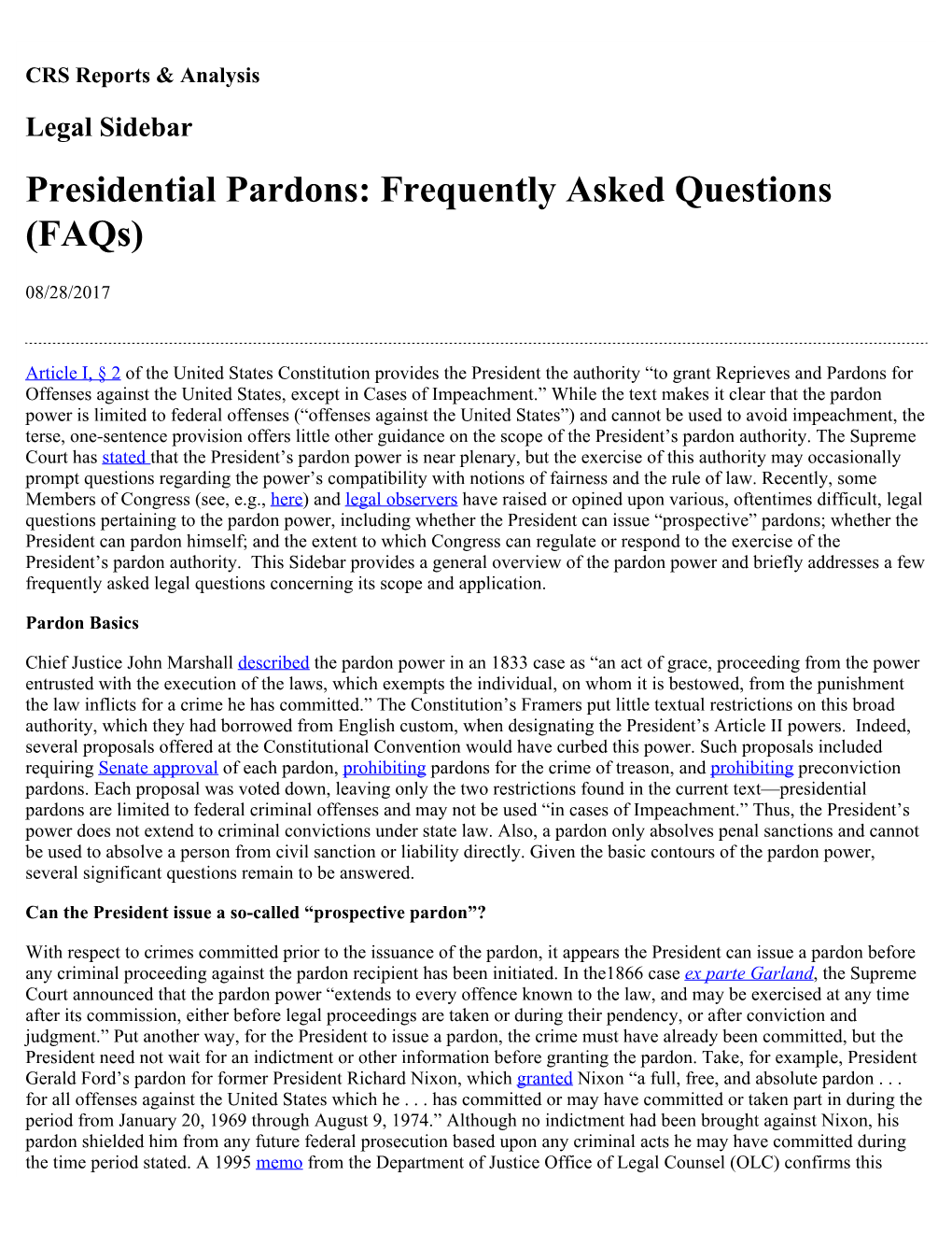 Presidential Pardons: Frequently Asked Questions (Faqs)