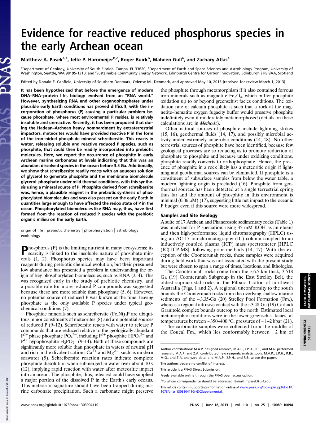 Evidence for Reactive Reduced Phosphorus Species in the Early Archean Ocean