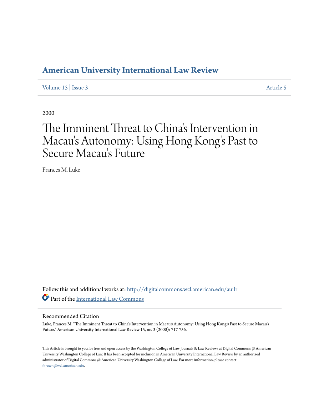 The Imminent Threat to China's Intervention in Macau's Autonomy