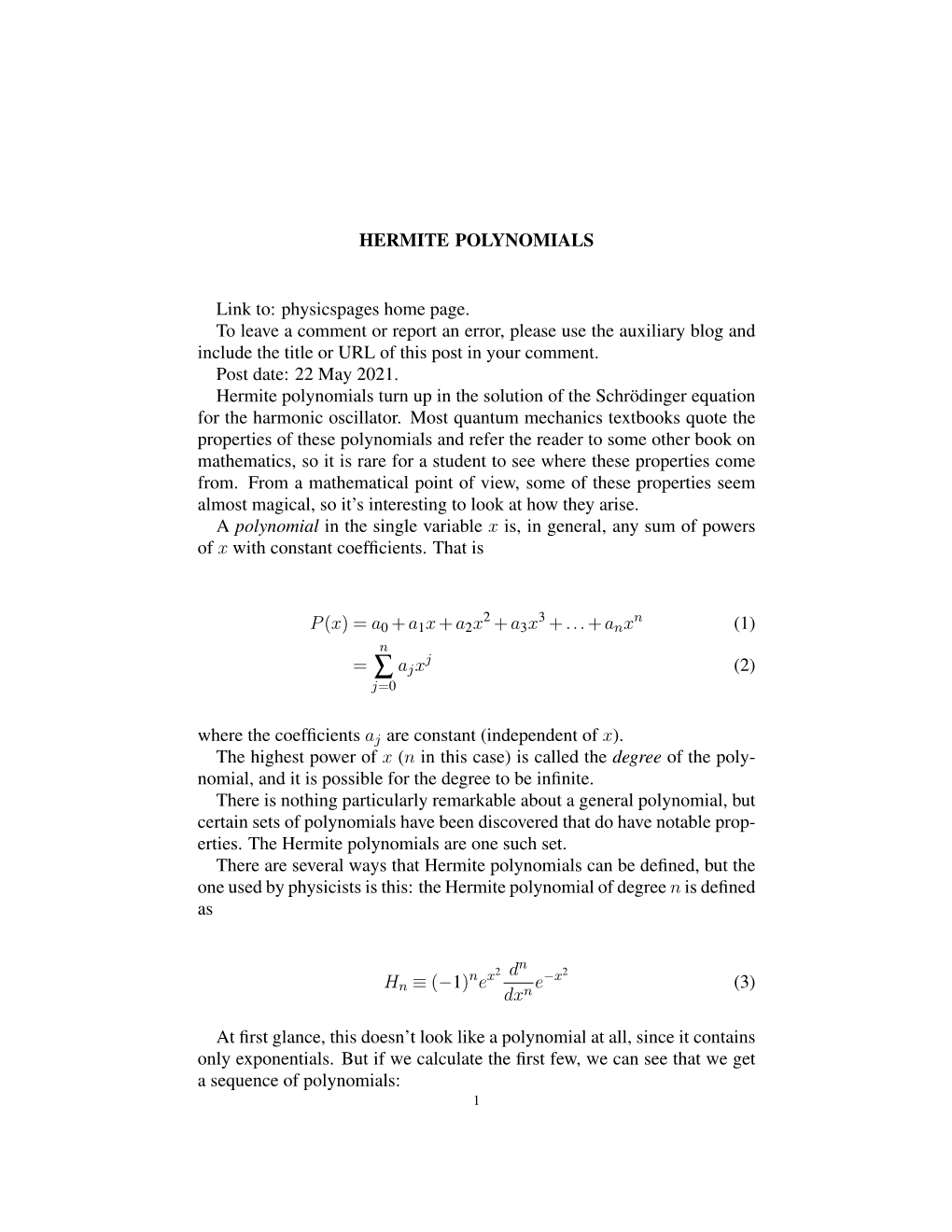 HERMITE POLYNOMIALS Link To