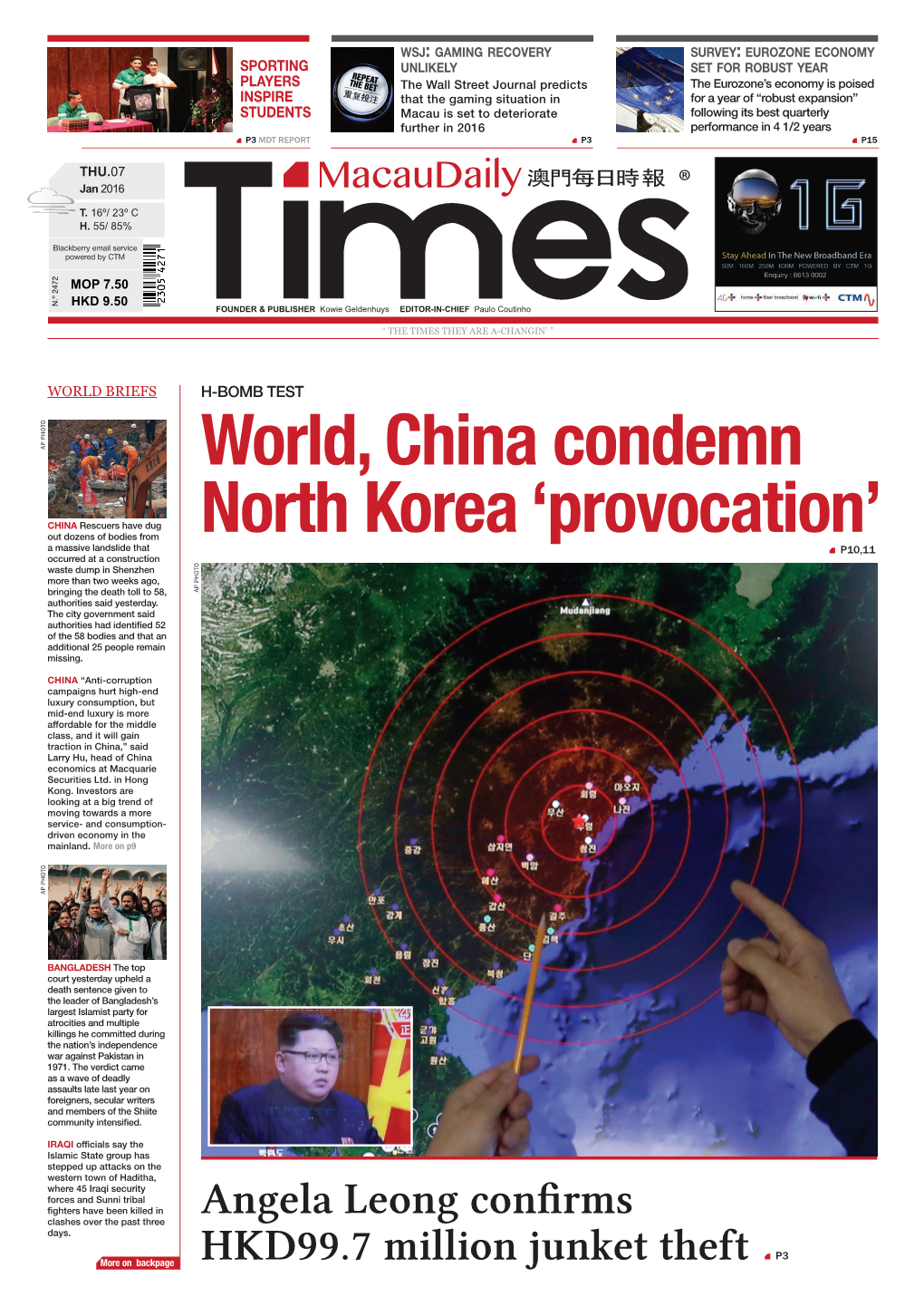 World, China Condemn North Korea 'Provocation' P10,11