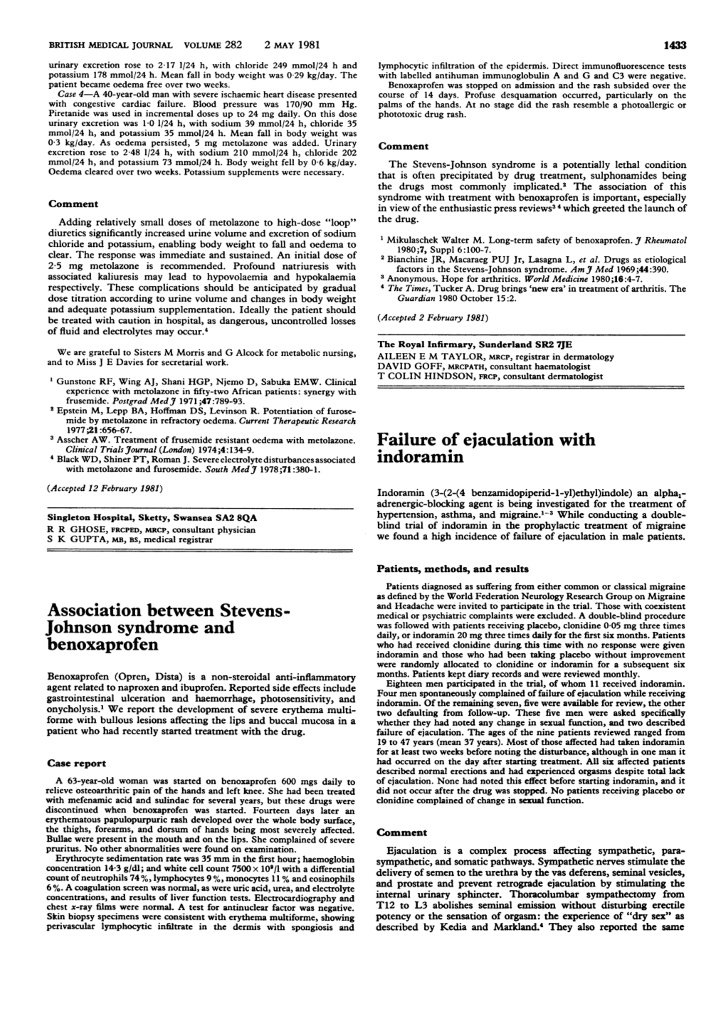 Association Between Stevens- Johnson Syndrome And