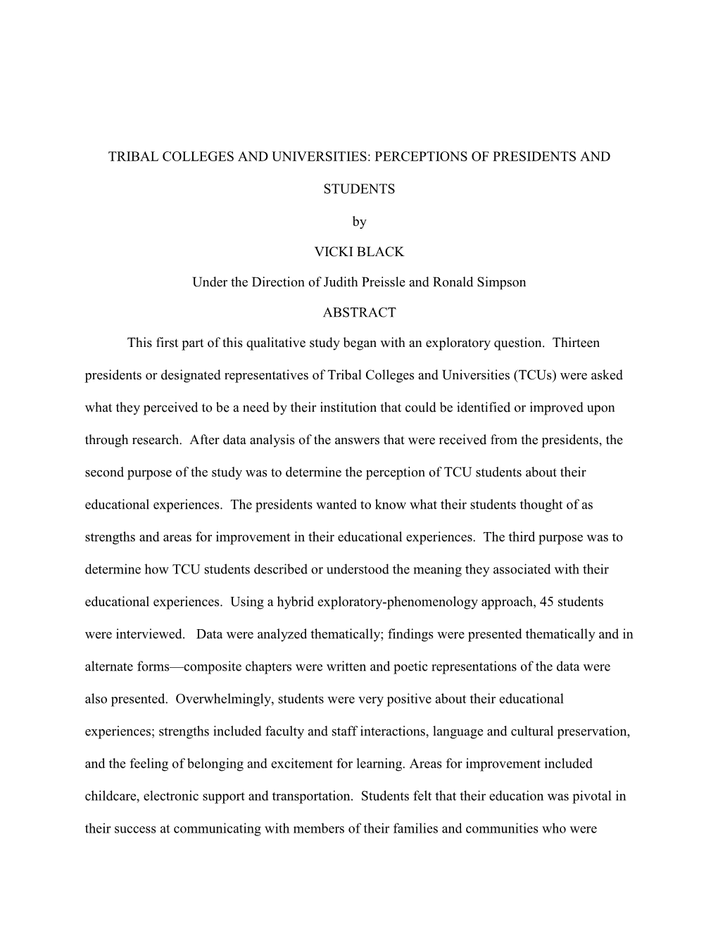 Tribal Colleges and Universities: Perceptions of Presidents And