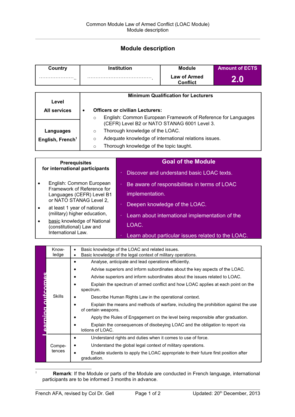 Common Module Law of Armed Conflict (LOAC Module)