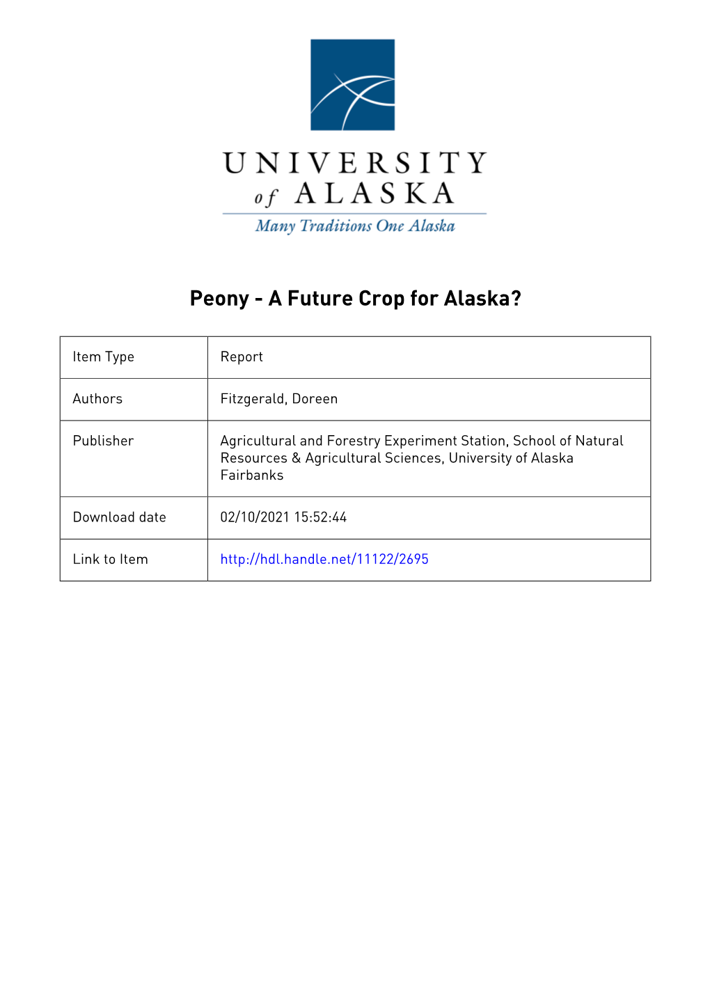 Peony, a Future Crop for Alaska?