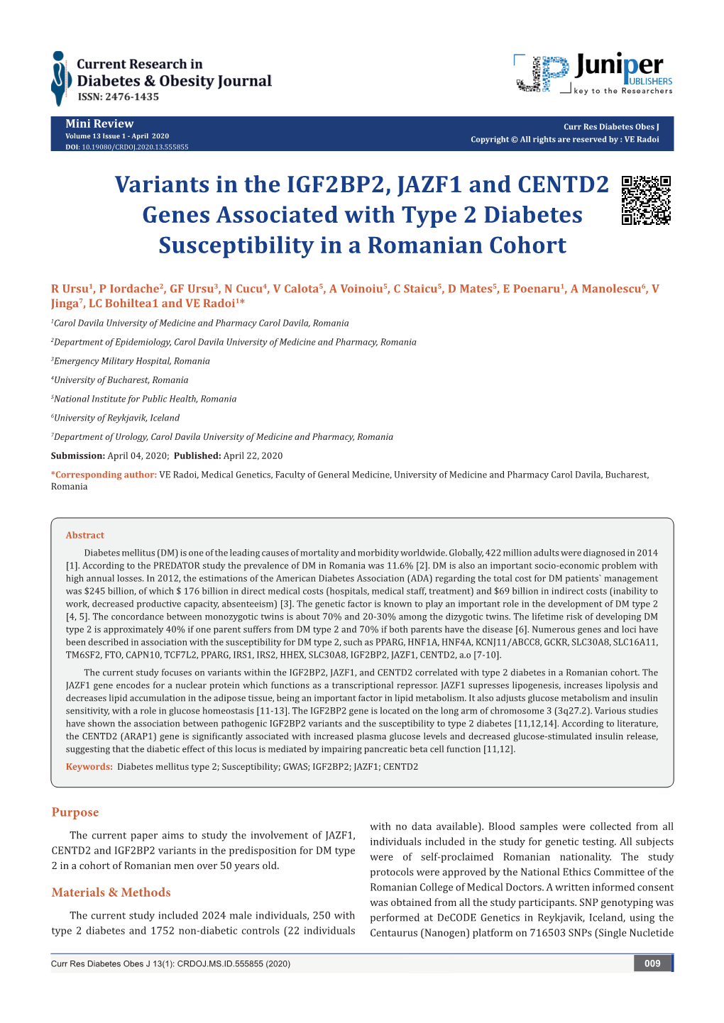 Variants in the IGF2BP2, JAZF1 and CENTD2 Genes Associated with Type 2 Diabetes Susceptibility in a Romanian Cohort