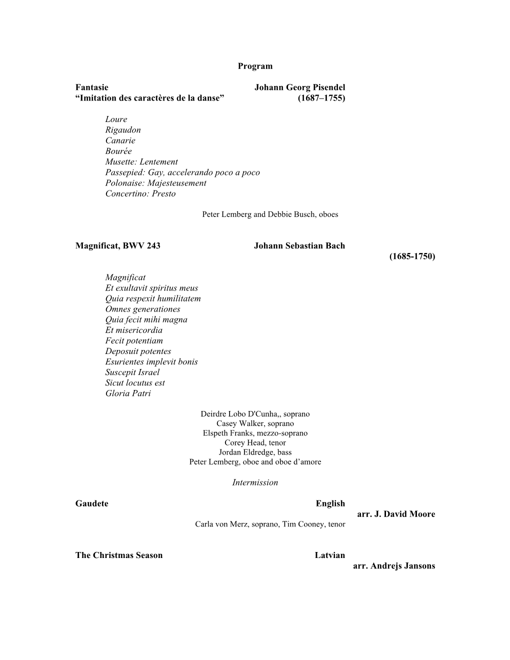 Program Fantasie Johann Georg Pisendel