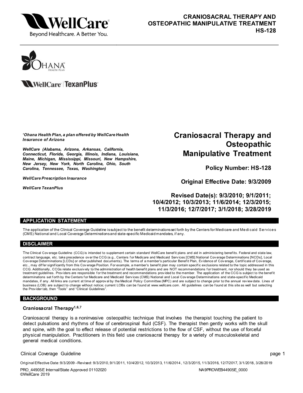 Craniosacral Therapy and Osteopathic Manipulative Treatment Hs-128