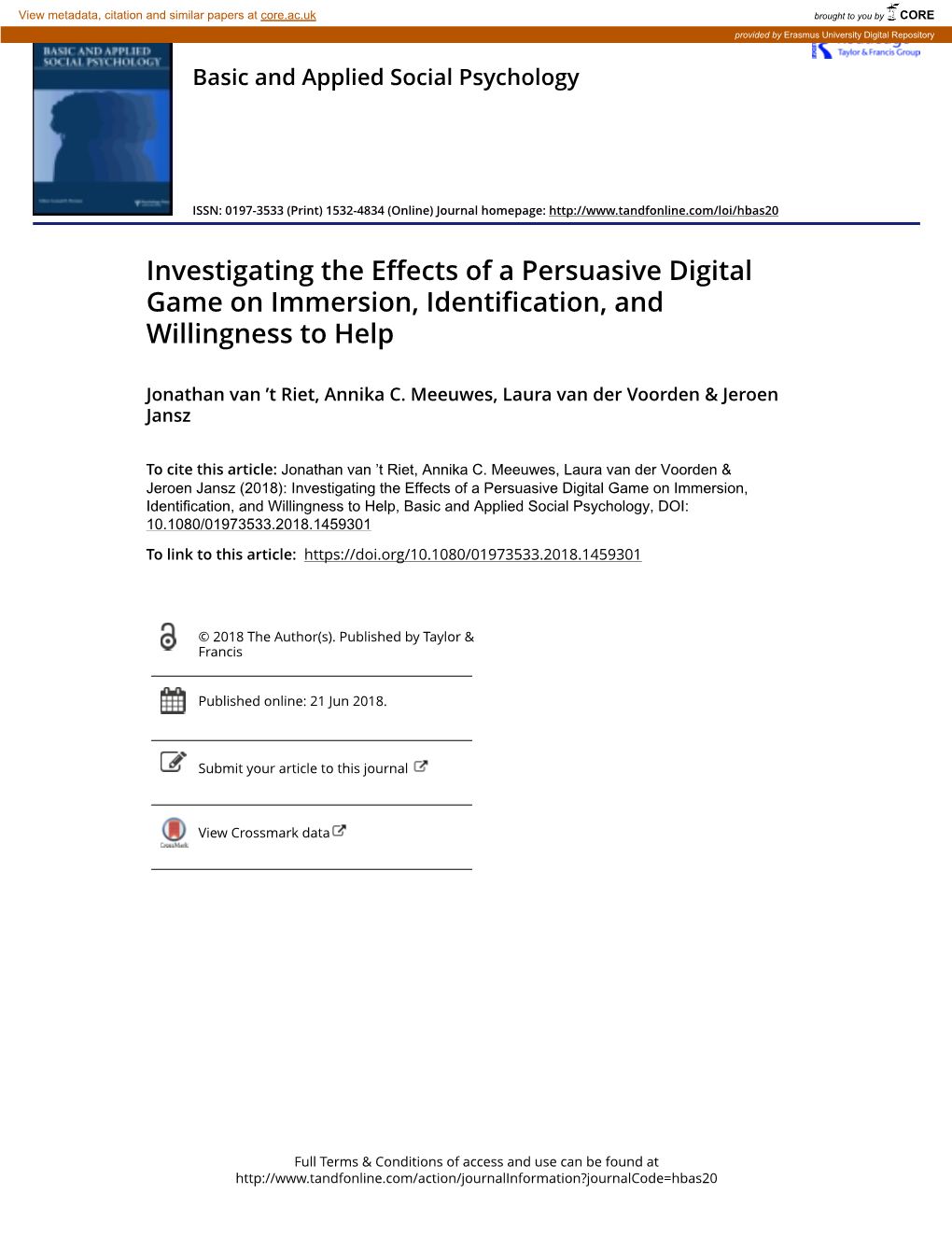 Investigating the Effects of a Persuasive Digital Game on Immersion, Identification, and Willingness to Help