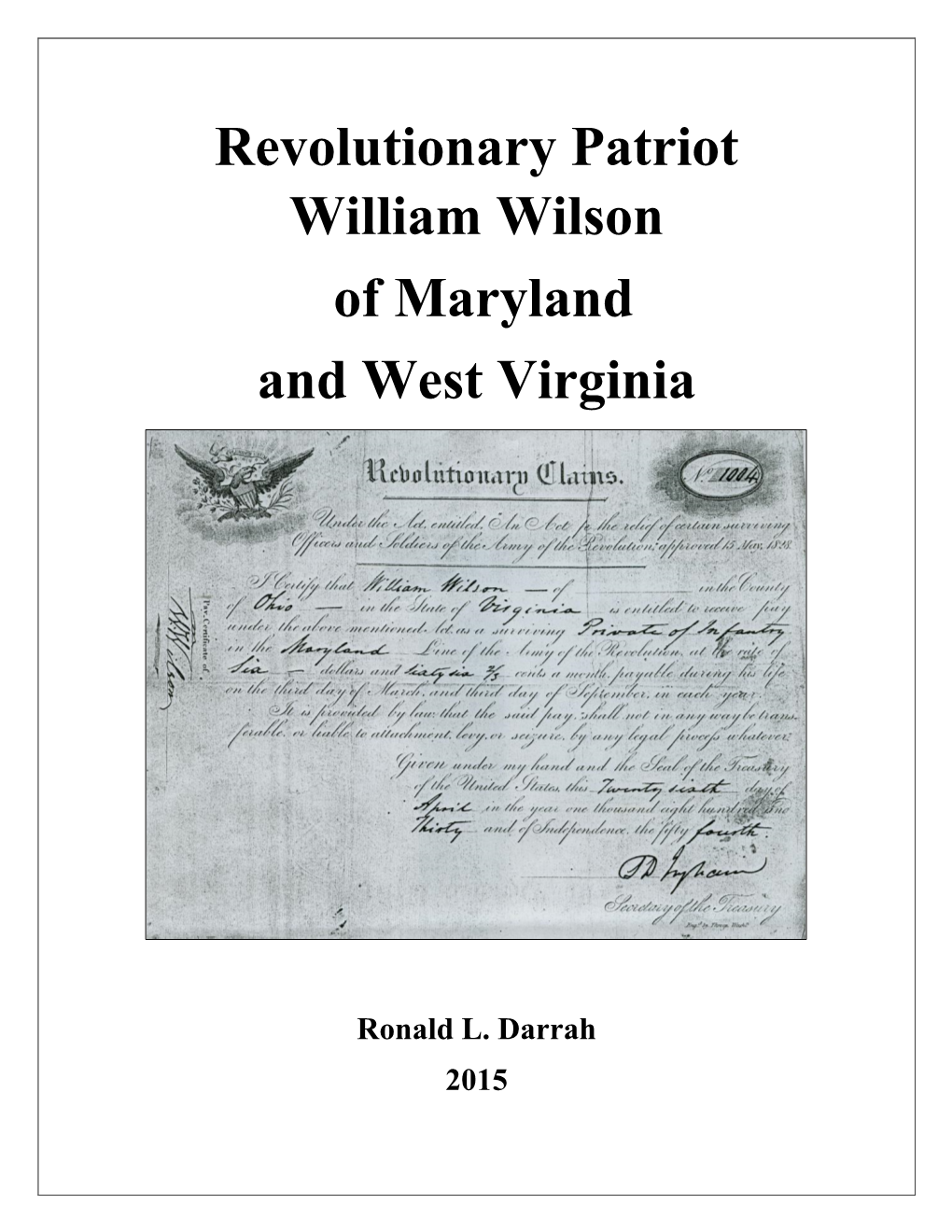 Revolutionary Patriot William Wilson of Maryland and West Virginia