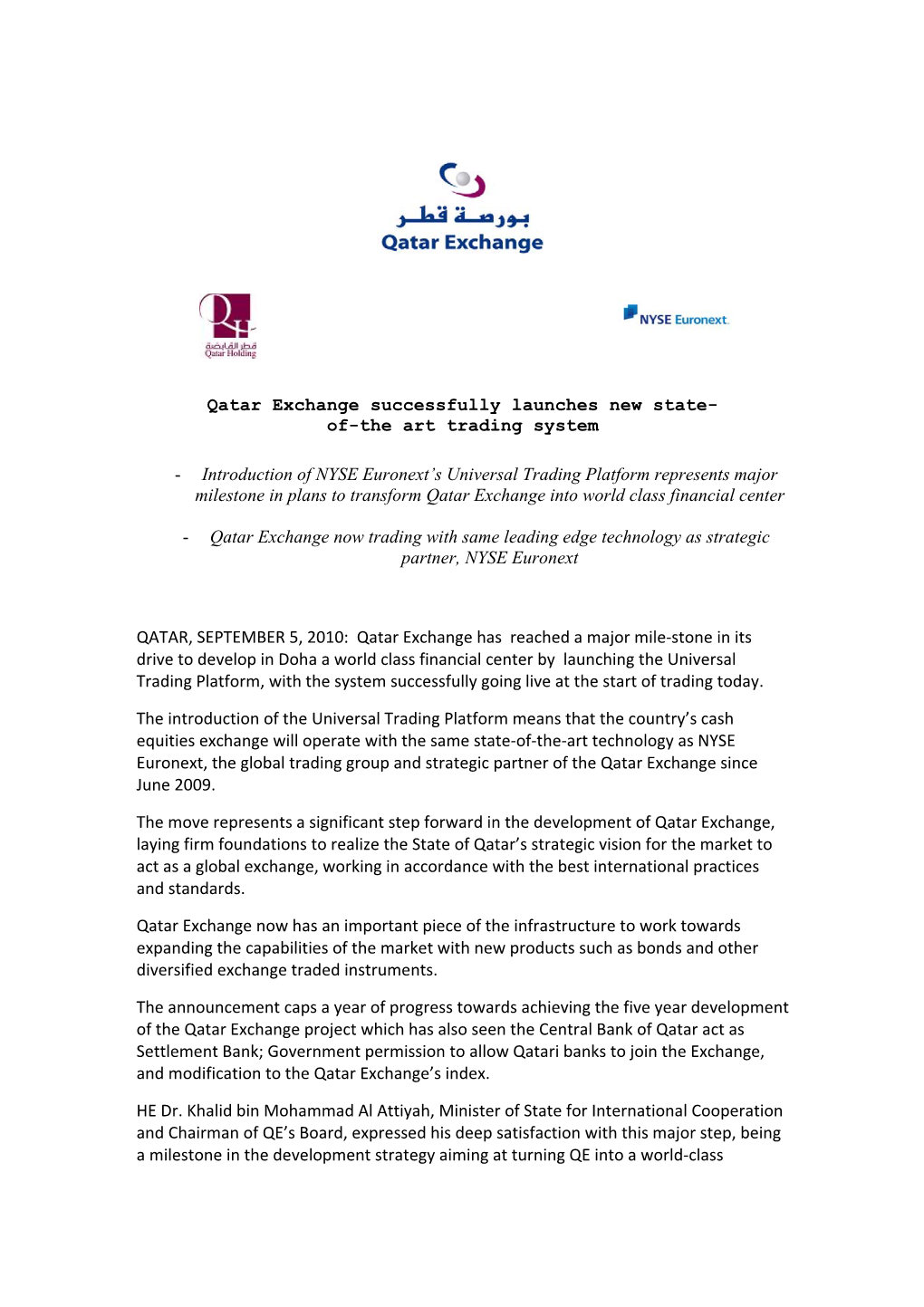 Qatar Exchange Successfully Launches New State- Of-The Art Trading System