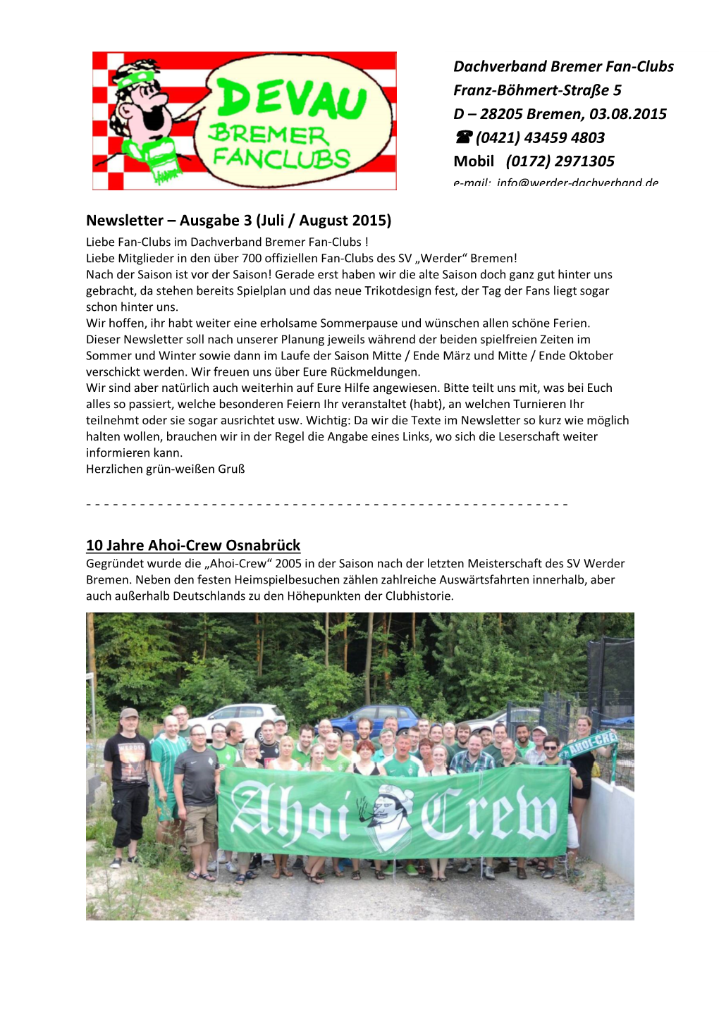 Newsletter – Ausgabe 3 (Juli / August 2015