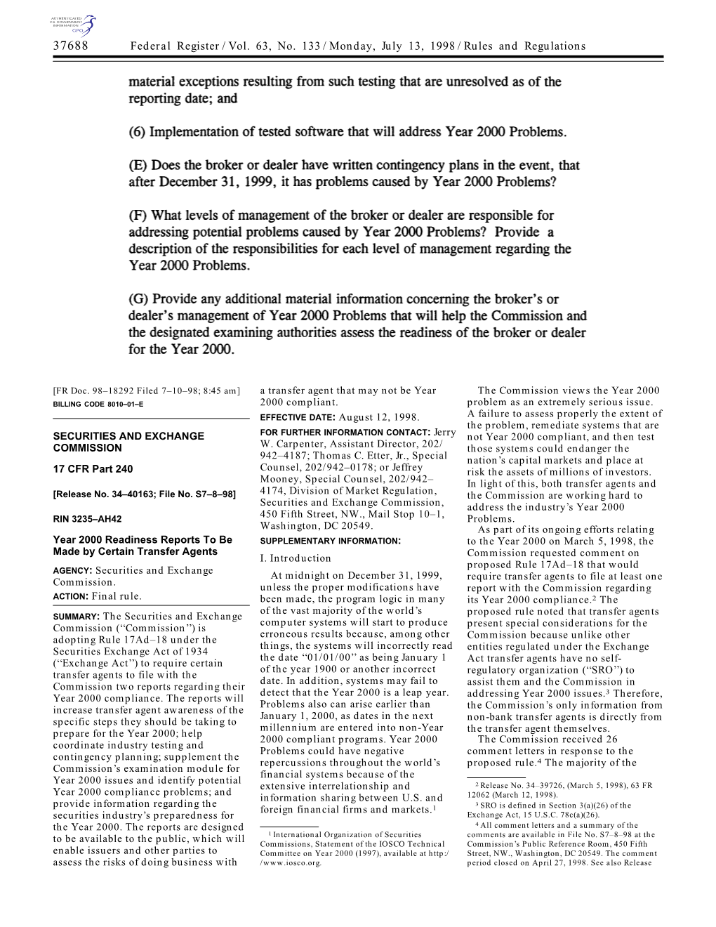 Federal Register/Vol. 63, No. 133/Monday, July 13, 1998/Rules