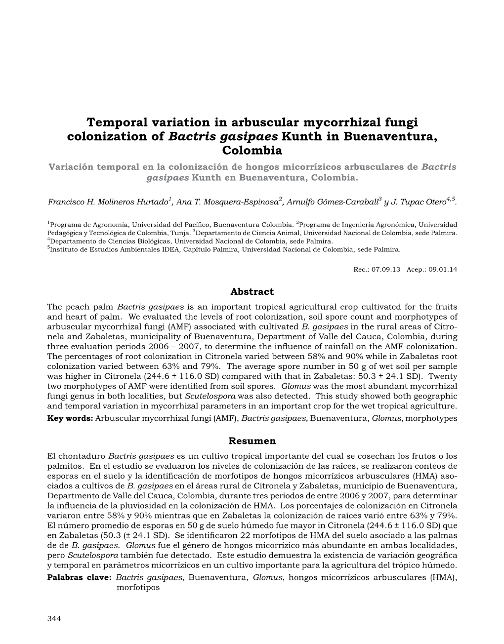 Temporal Variation in Arbuscular Mycorrhizal Fungi Colonization Of
