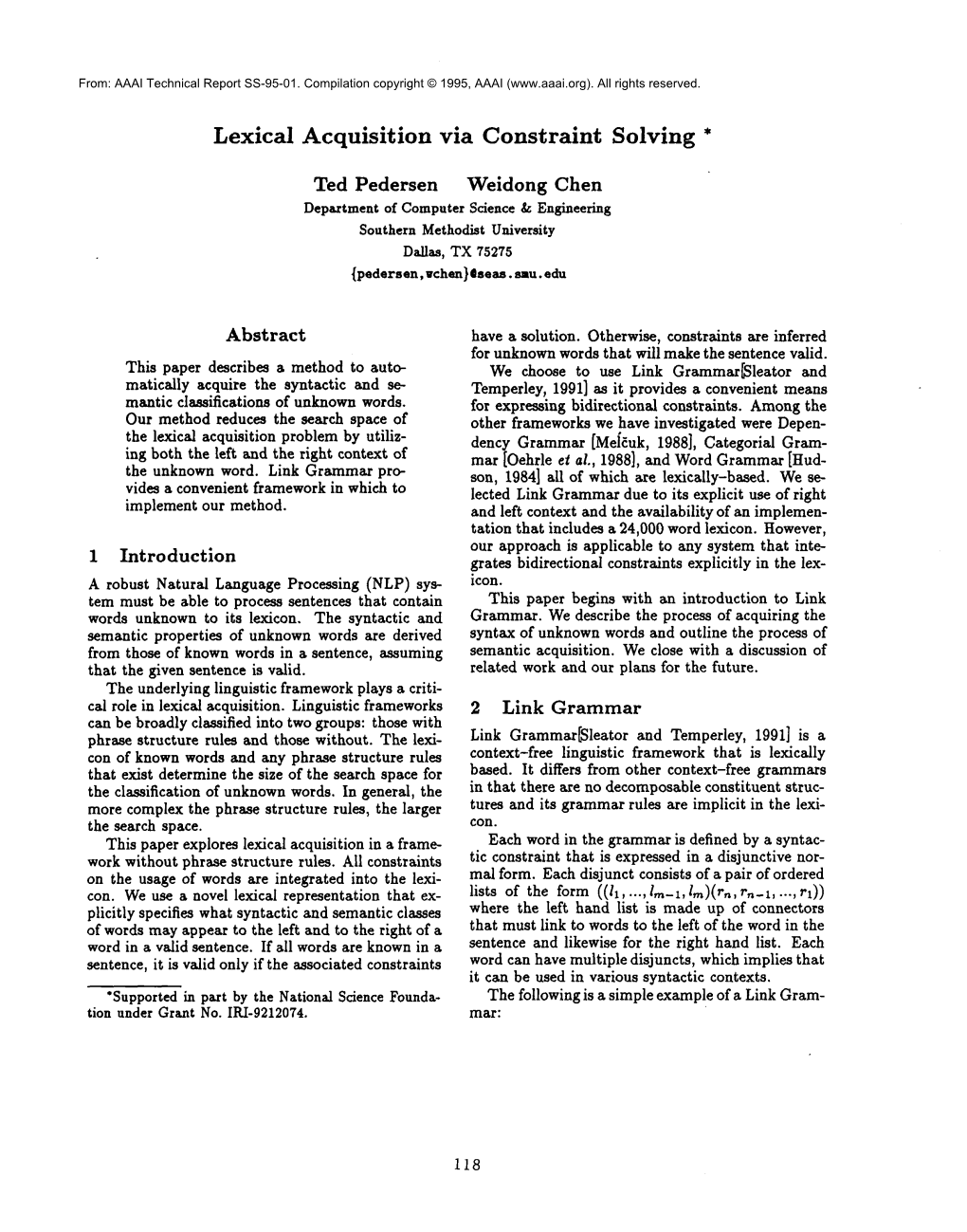 Lexical Acquisition Via Constraint Solving *