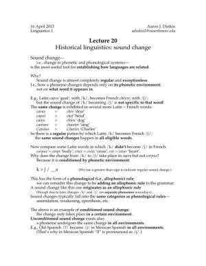 Lecture 20 Historical Linguistics: Sound Change